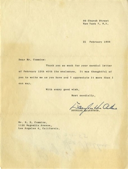 General Douglas MacArthur Signed 1955 Letter and Archive